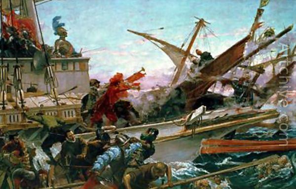 Juan Luna The Naval Battle of Lepanto of 1571 waged by Don John of Austria. Don Juan of Austria in battle, at the bow of the ship, china oil painting image